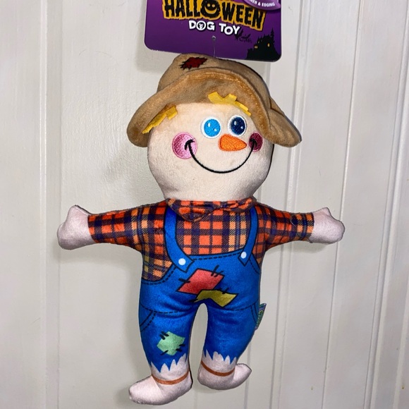Happy Tails Halloween Spookywoof Cute 12'' Scarecrow Squeaky Dog Toy - Picture 2 of 5